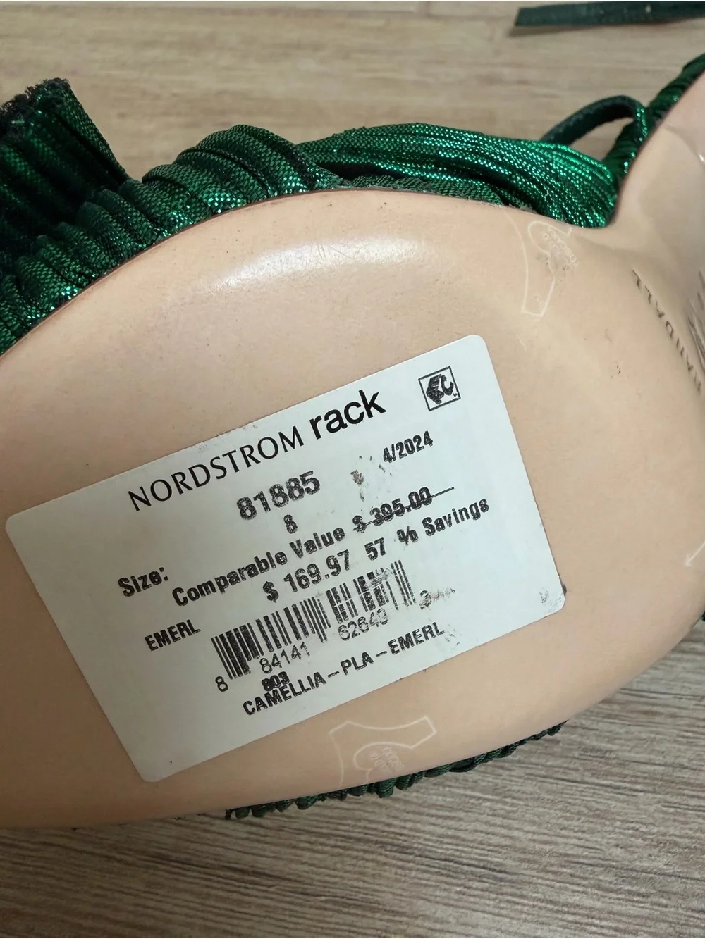 NWT Loeffer Randall Green Pleated Knot Bow Heeled Sandals